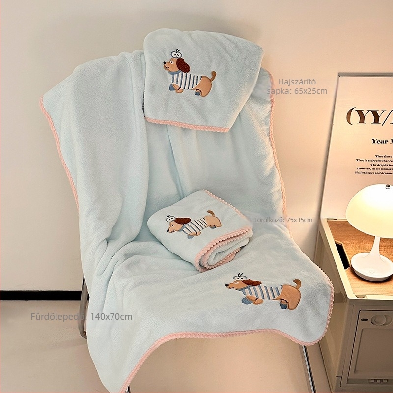 Három darab mikroszálas törölközőből álló fürdőkészlet hajszárító sapkával, könnyű, egyenként kevesebb mint 100 g, 150D Jacquard szövés