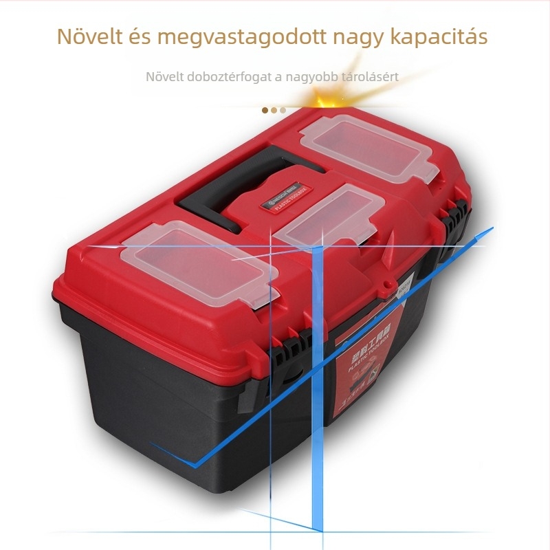Műanyag szerszámtároló doboz – kétszintes vastagított kialakítás, szerszámok tárolására, váz anyaga: műanyag/vas, eredet: Shandong
