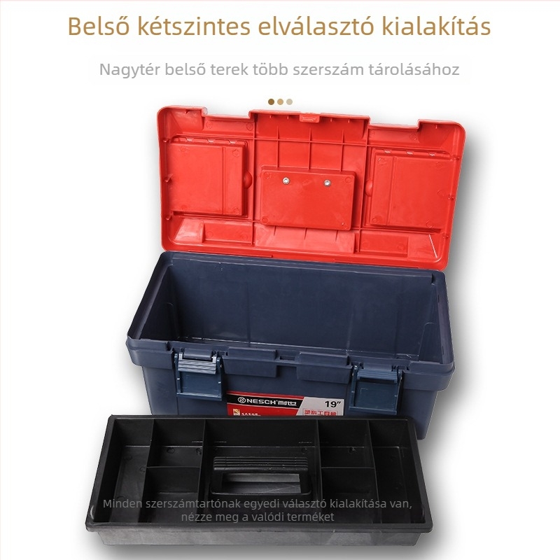 Műanyag szerszámtároló doboz – kétszintes vastagított kialakítás, szerszámok tárolására, váz anyaga: műanyag/vas, eredet: Shandong
