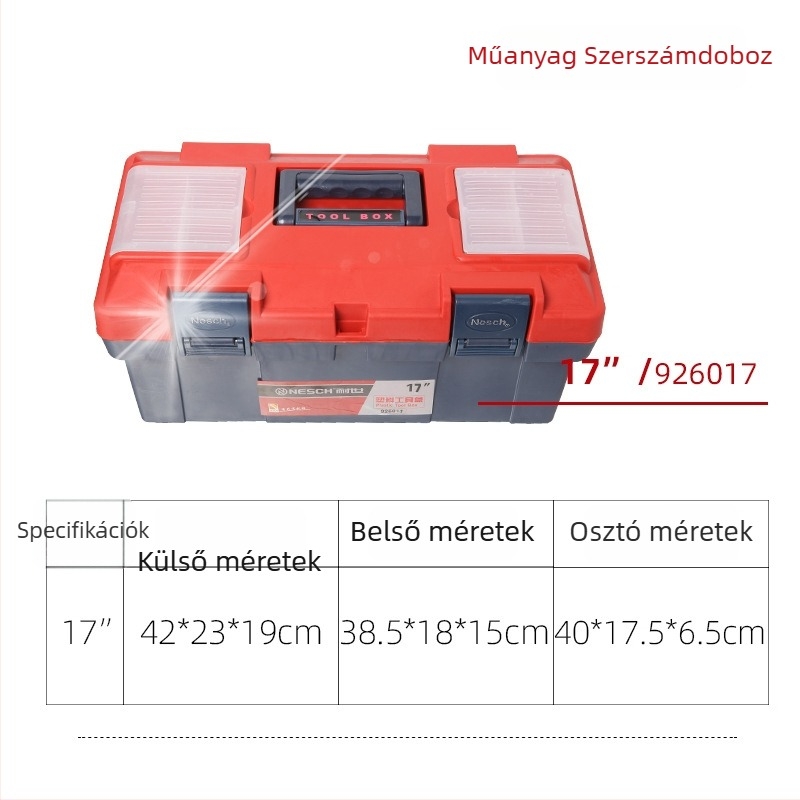 Műanyag szerszámtároló doboz – kétszintes vastagított kialakítás, szerszámok tárolására, váz anyaga: műanyag/vas, eredet: Shandong
