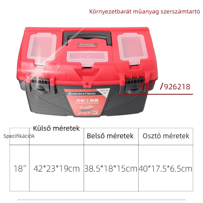 Műanyag szerszámtároló doboz – kétszintes vastagított kialakítás, szerszámok tárolására, váz anyaga: műanyag/vas, eredet: Shandong