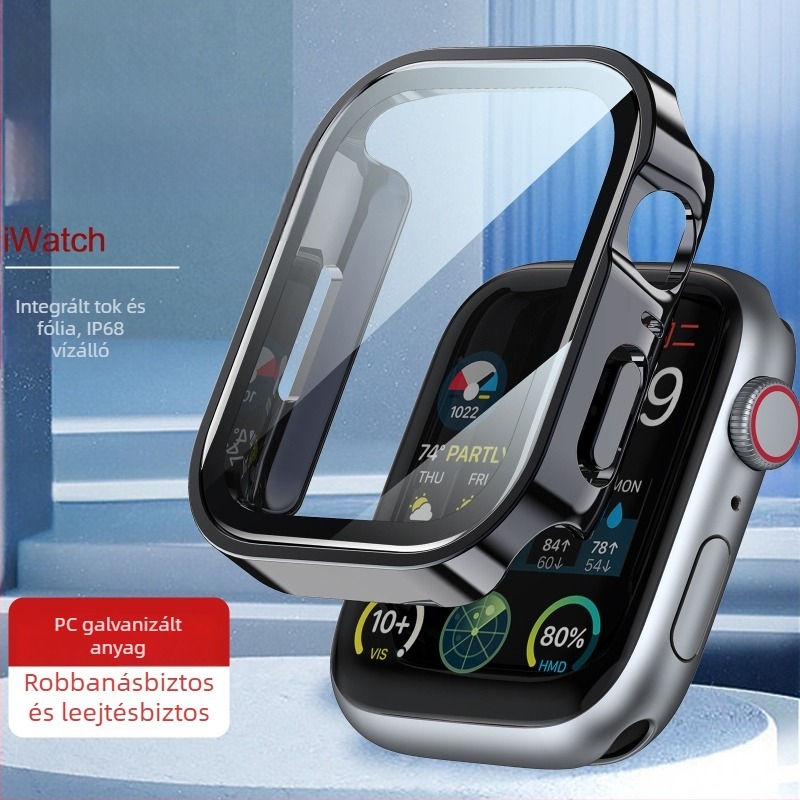 S11 elektropolírozott vízálló Apple Watch védőtok integrált képernyővédővel, kompatibil S10-tel (42/46 mm és 41/45/40/44 mm méretek)