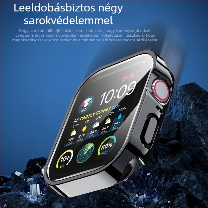S11 elektropolírozott vízálló Apple Watch védőtok integrált képernyővédővel, kompatibil S10-tel (42/46 mm és 41/45/40/44 mm méretek)