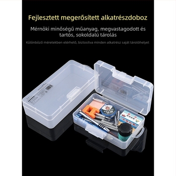Átlátszó műanyag tároló doboz elektronikus alkatrészek és csavarok számára — ideális szerelő- és alaplapokhoz, erős keret