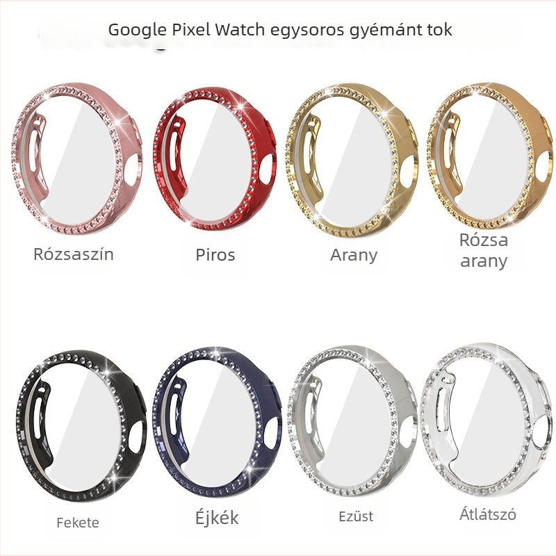 Google Pixel Watch 1–2 generációhoz készült védőtok üreges dizájnnal és egy sor gyémánttal