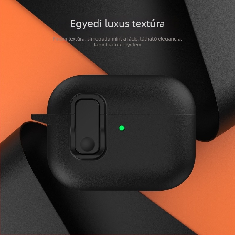 AirPods Pro 3 (2. generáció) és AirPods 4 védőtok, bőr textúrájú felülettel, gombzáras kialakítással, teljes védelem.