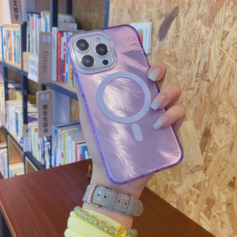iPhone 17 és iPhone 16 Pro Max védő keménytok – luxus csillogó tollmintázat, mágneses rögzítés, ütésálló, PC+TPU