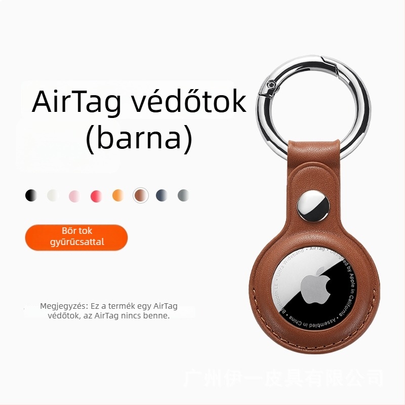 AirTag védőtok PU bőrrel, logó nyomtatás lehetőségével, egyetlen nyílásos kialakítás, testre szabható, kopásálló és ütésálló
