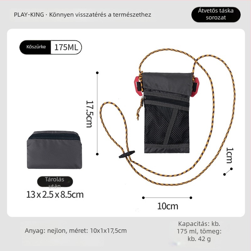 Uniszex nylon telefontáska — függőleges négyzet alakú, kapucsukós nyitás, belső nylon bélés, 2025 nyara, City-Fun stílus