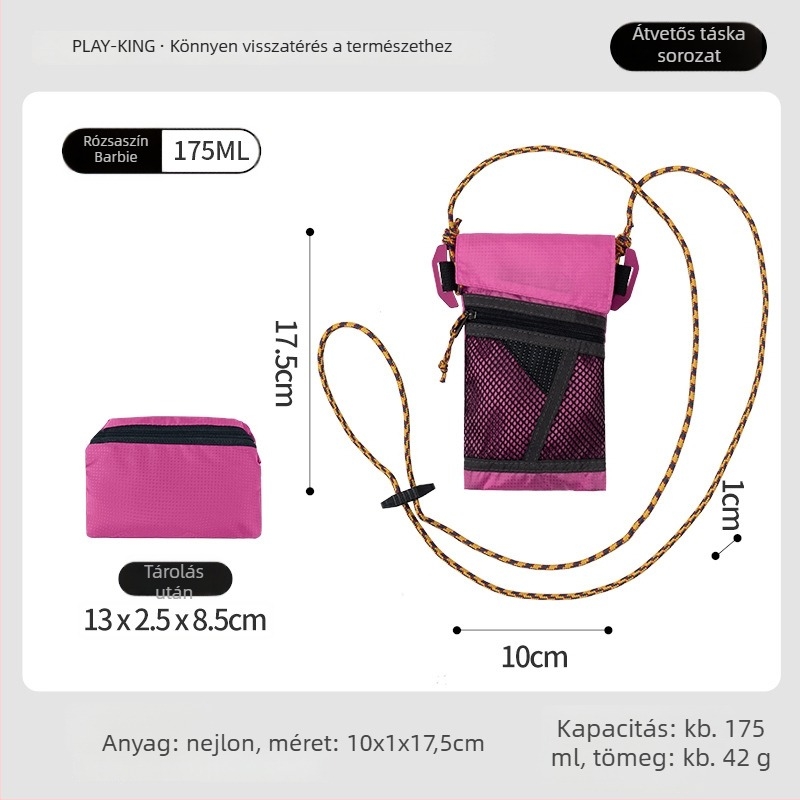 Uniszex nylon telefontáska — függőleges négyzet alakú, kapucsukós nyitás, belső nylon bélés, 2025 nyara, City-Fun stílus