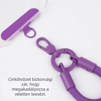 Mobiltelefon-lánc cinkötvözet és magas szilárdságú poliészter anyagból, szövött kivitel, poliészter zsinór és fémcsat, uniszex, logónyomás elérhető