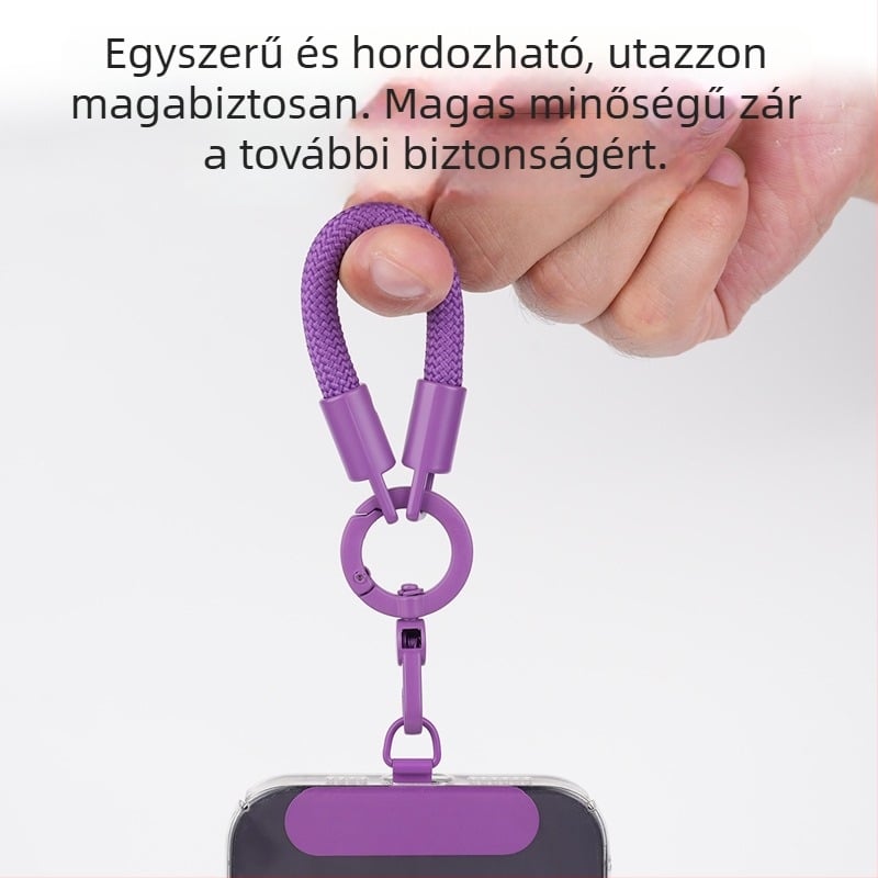 Mobiltelefon-lánc cinkötvözet és magas szilárdságú poliészter anyagból, szövött kivitel, poliészter zsinór és fémcsat, uniszex, logónyomás elérhető