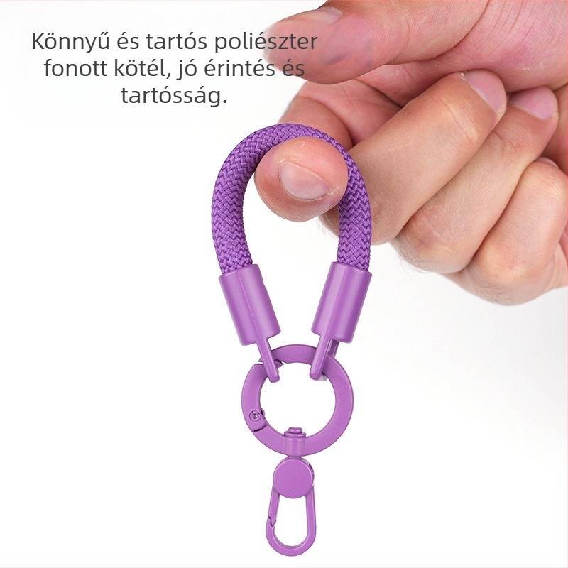 Mobiltelefon-lánc cinkötvözet és magas szilárdságú poliészter anyagból, szövött kivitel, poliészter zsinór és fémcsat, uniszex, logónyomás elérhető
