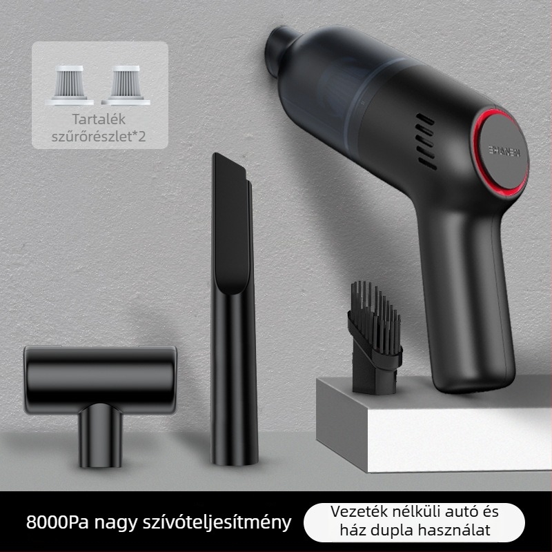 Autó mini porszívó – vezeték nélküli, kézi, 9000Pa szívás, 7.4V, 120W, újratölthető