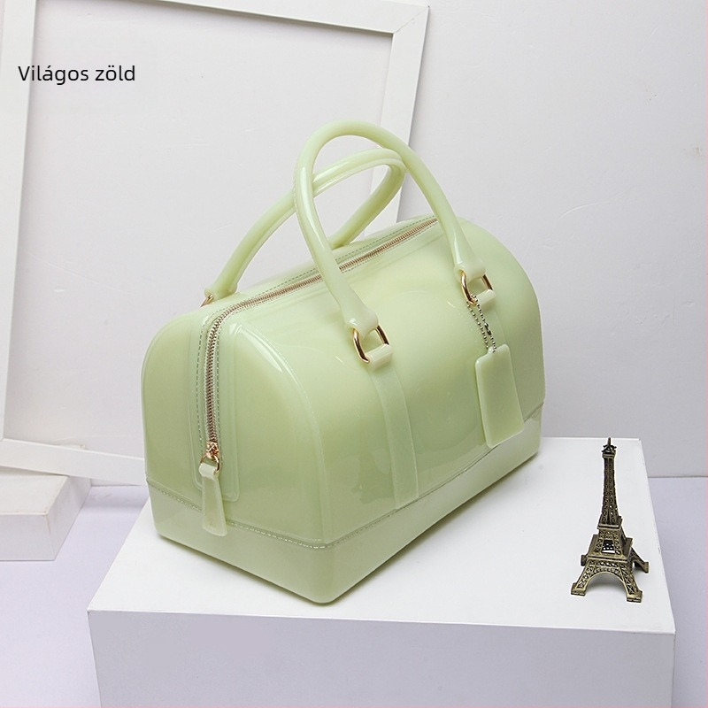 PVC-ből készült párnás alakú táska, cipzáros zárás, egyszínű, crossbody válltáska