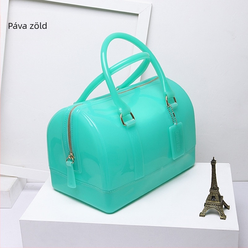 PVC-ből készült párnás alakú táska, cipzáros zárás, egyszínű, crossbody válltáska