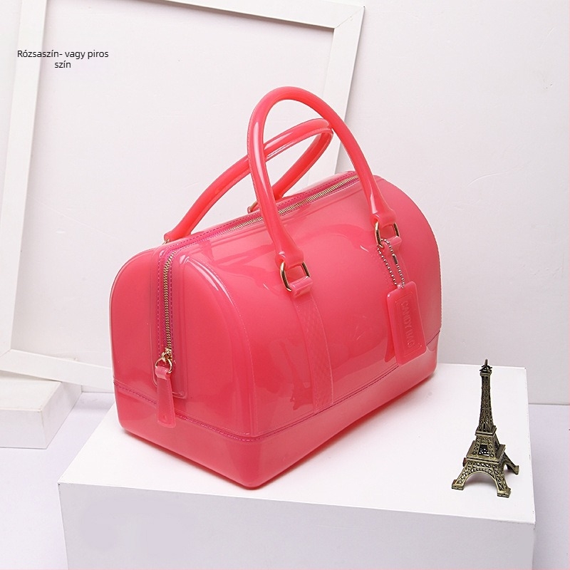 PVC-ből készült párnás alakú táska, cipzáros zárás, egyszínű, crossbody válltáska