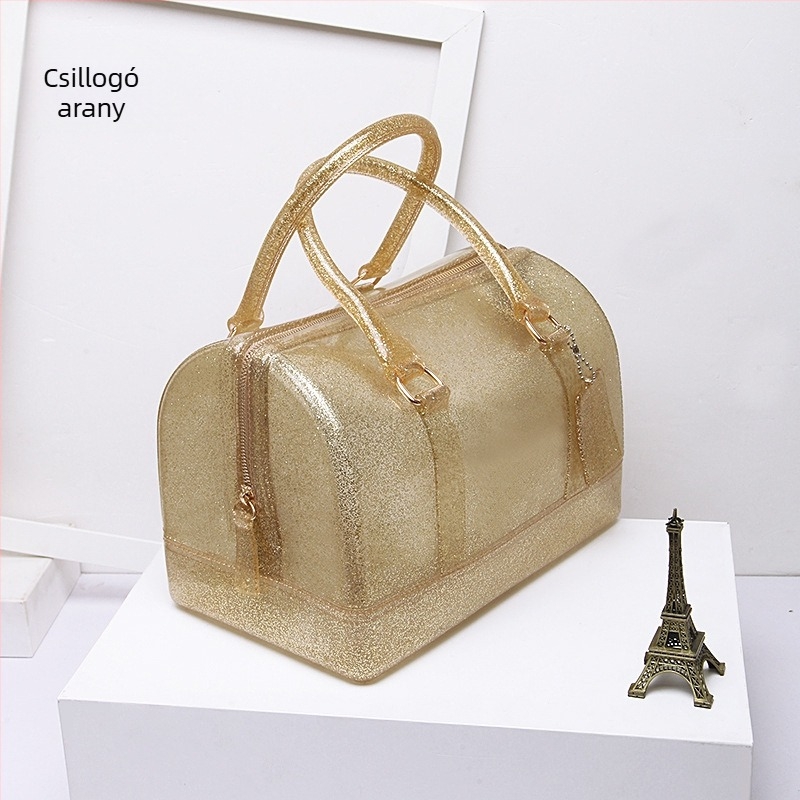 PVC-ből készült párnás alakú táska, cipzáros zárás, egyszínű, crossbody válltáska