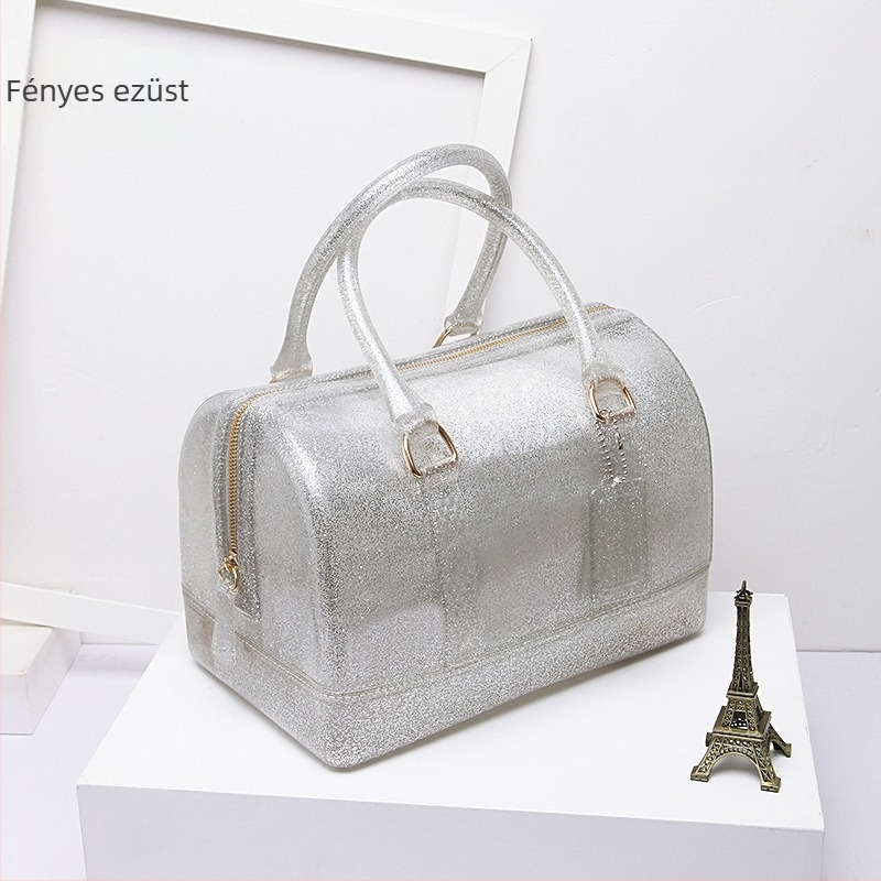 PVC-ből készült párnás alakú táska, cipzáros zárás, egyszínű, crossbody válltáska