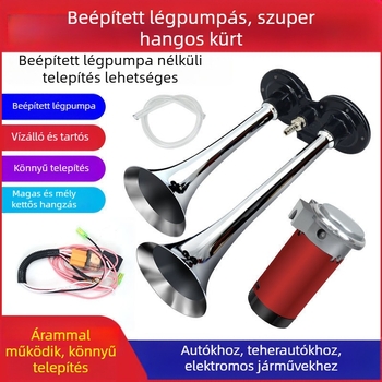 Légkürt teherautókhoz és tengeri járművekhez, 12/24V, nagy hangerő, légpumpával