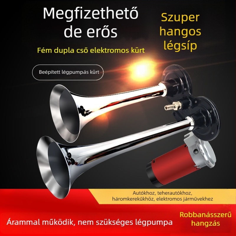 Légkürt teherautókhoz és tengeri járművekhez, 12/24V, nagy hangerő, légpumpával