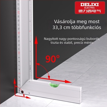 Delixi Electric Teljesen alumíniumból készült derékszögű vonalzó, 90°, vastított, többfunkciós, kiváló precizitás faipari használatra