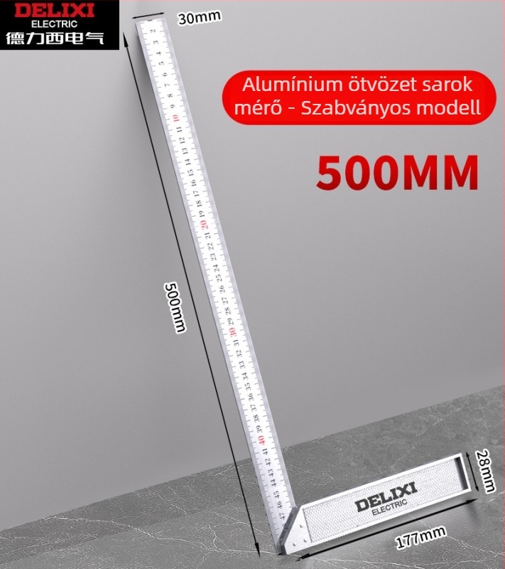 Delixi Electric Teljesen alumíniumból készült derékszögű vonalzó, 90°, vastított, többfunkciós, kiváló precizitás faipari használatra