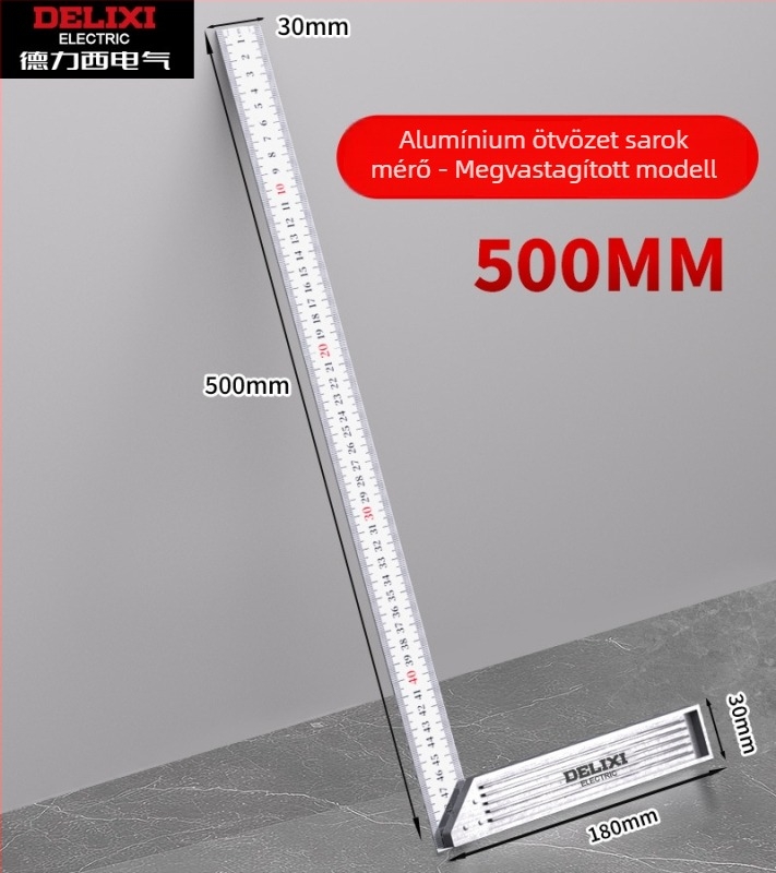 Delixi Electric Teljesen alumíniumból készült derékszögű vonalzó, 90°, vastított, többfunkciós, kiváló precizitás faipari használatra