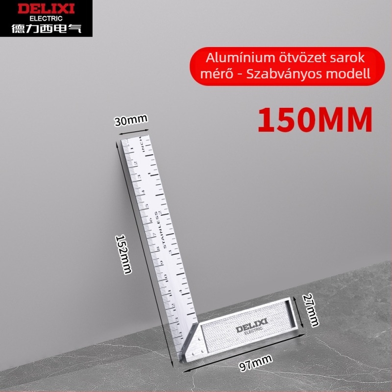 Delixi Electric Teljesen alumíniumból készült derékszögű vonalzó, 90°, vastított, többfunkciós, kiváló precizitás faipari használatra