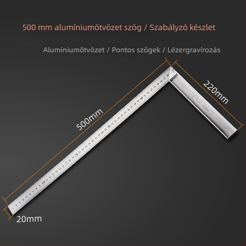 Derékszögű háromszög vonalzó, rozsdamentes acél, 90° szög, precíz faiparhoz, többfunkciós alumíniumötvözet