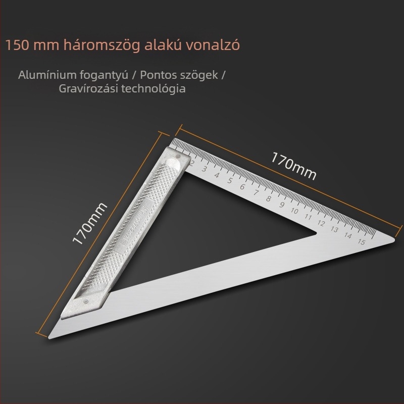 Derékszögű háromszög vonalzó, rozsdamentes acél, 90° szög, precíz faiparhoz, többfunkciós alumíniumötvözet