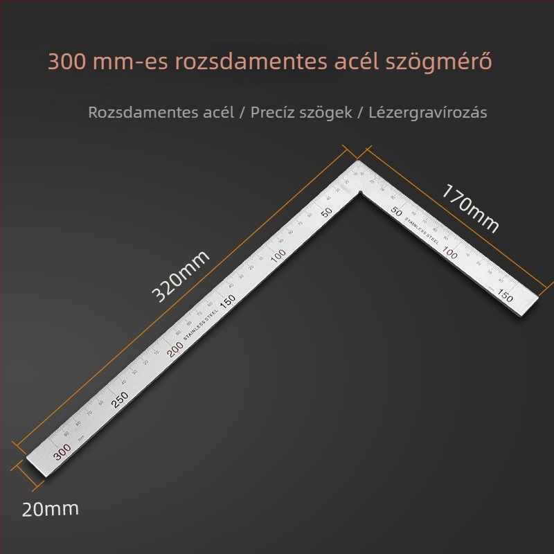 Derékszögű háromszög vonalzó, rozsdamentes acél, 90° szög, precíz faiparhoz, többfunkciós alumíniumötvözet