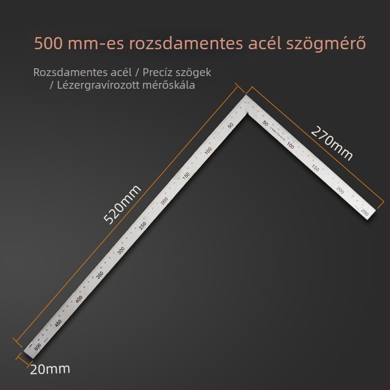 Derékszögű háromszög vonalzó, rozsdamentes acél, 90° szög, precíz faiparhoz, többfunkciós alumíniumötvözet