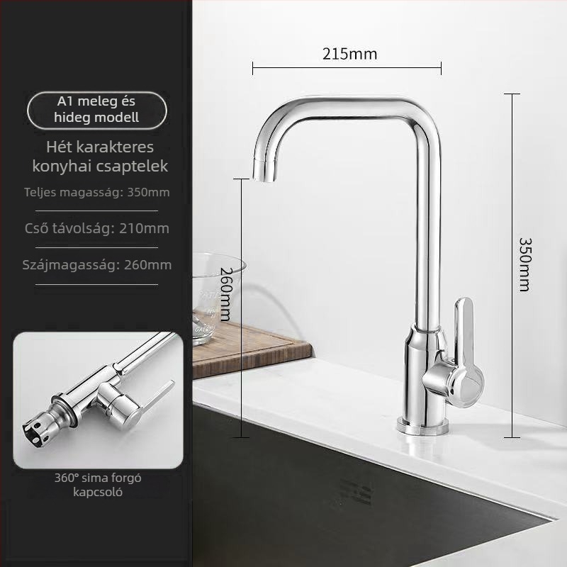 Rozsdamentes acél konyhai mosogató-keverőcsap, kerámia szeleppel, 32 mm ülésátmérő, 4 mm bemeneti/kimeneti cső, modell S5-1