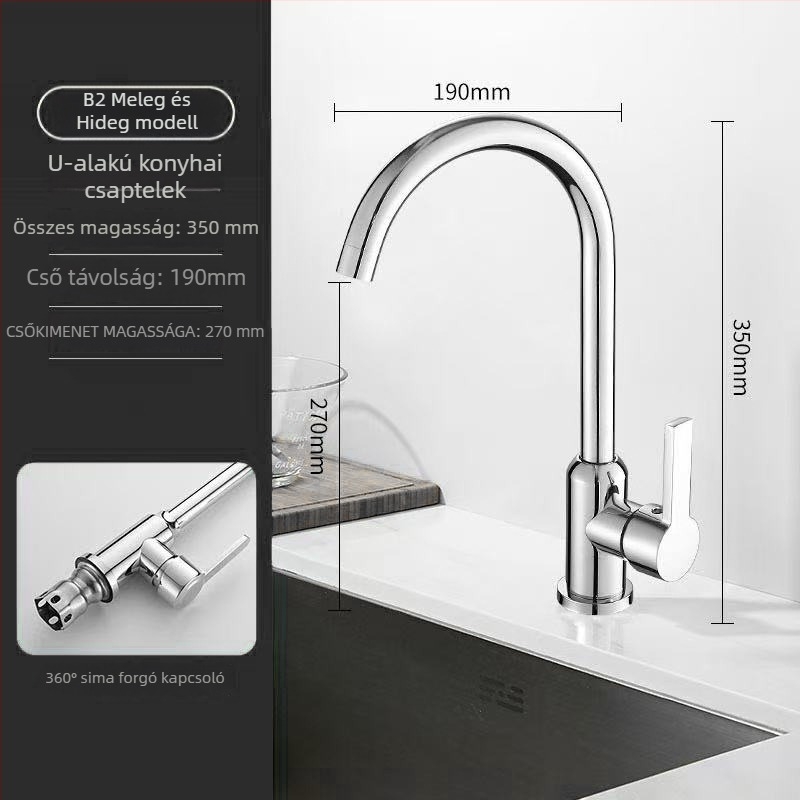 Rozsdamentes acél konyhai mosogató-keverőcsap, kerámia szeleppel, 32 mm ülésátmérő, 4 mm bemeneti/kimeneti cső, modell S5-1