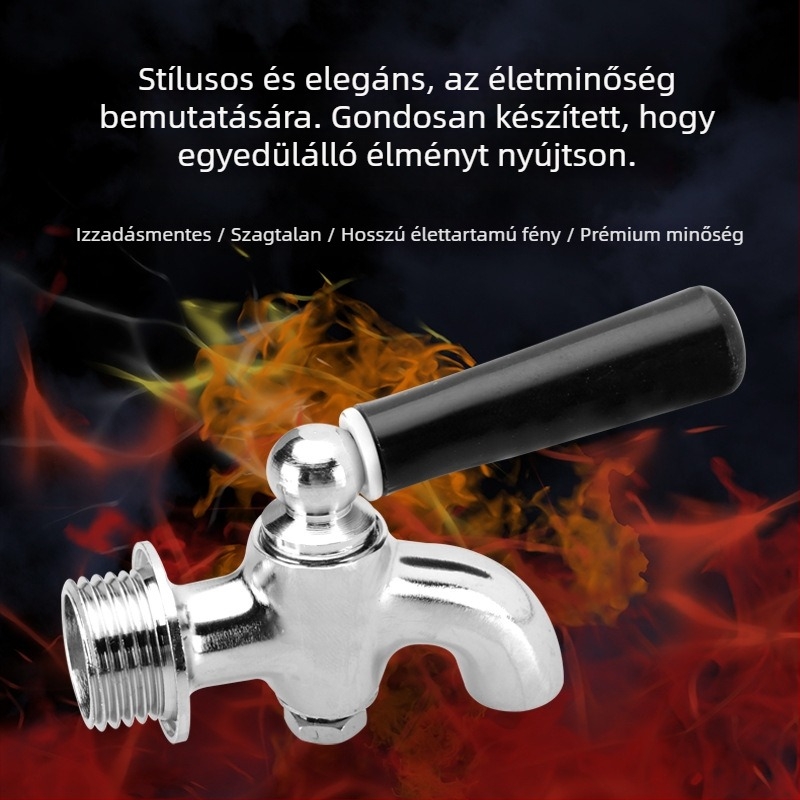 Elektromos forróvíz csap izolált vödörhöz — réz test, sárgaréz szelepmag, csavaros szerelés, Ø20 mm bemenet/kimenet, működési hőmérséklet 120°C