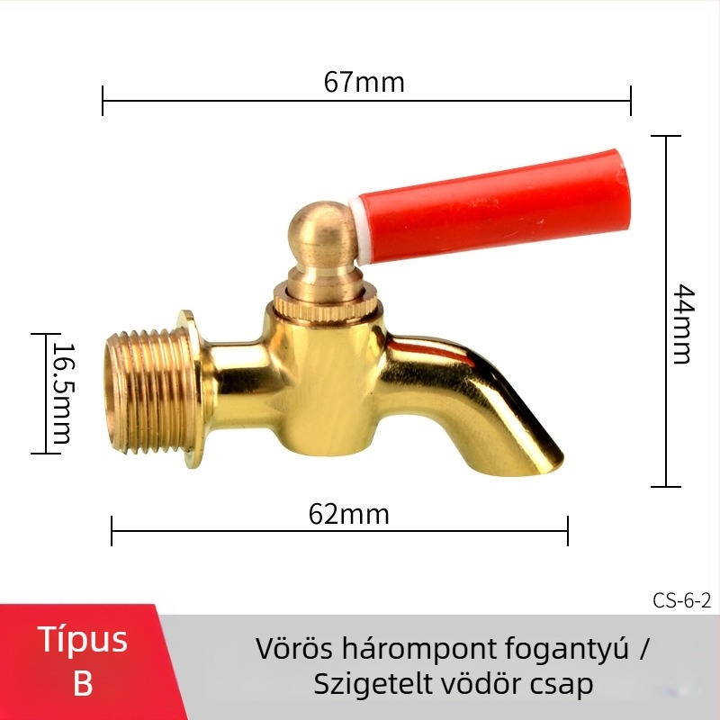 Elektromos forróvíz csap izolált vödörhöz — réz test, sárgaréz szelepmag, csavaros szerelés, Ø20 mm bemenet/kimenet, működési hőmérséklet 120°C