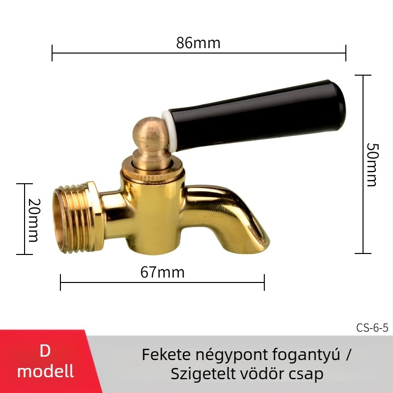Elektromos forróvíz csap izolált vödörhöz — réz test, sárgaréz szelepmag, csavaros szerelés, Ø20 mm bemenet/kimenet, működési hőmérséklet 120°C