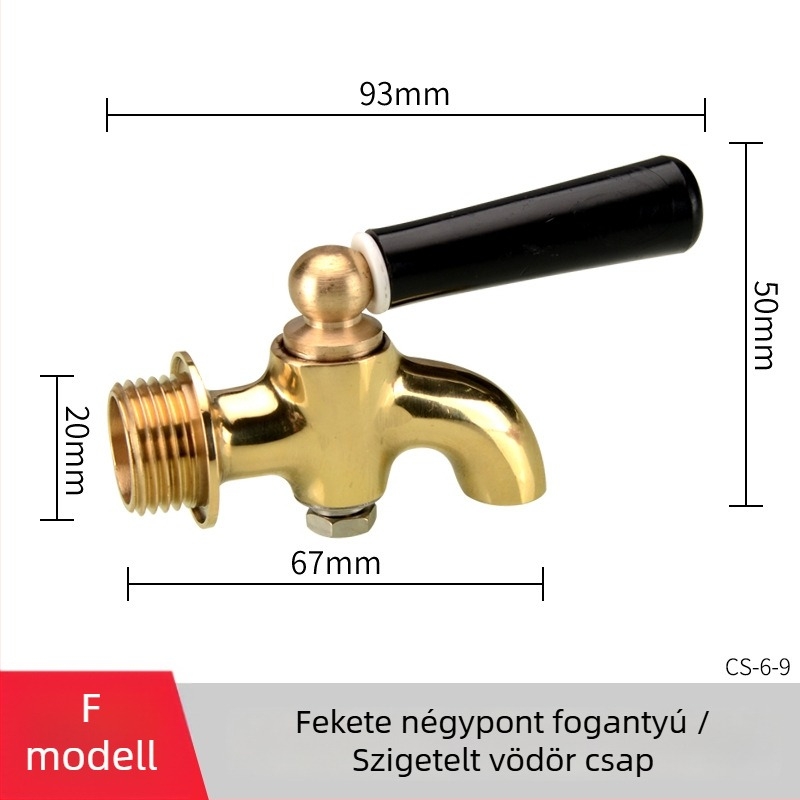 Elektromos forróvíz csap izolált vödörhöz — réz test, sárgaréz szelepmag, csavaros szerelés, Ø20 mm bemenet/kimenet, működési hőmérséklet 120°C