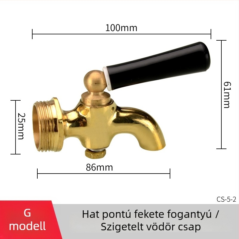 Elektromos forróvíz csap izolált vödörhöz — réz test, sárgaréz szelepmag, csavaros szerelés, Ø20 mm bemenet/kimenet, működési hőmérséklet 120°C
