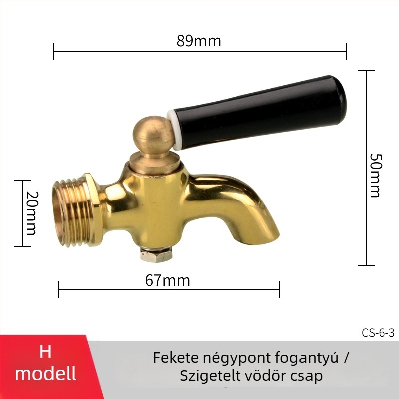 Elektromos forróvíz csap izolált vödörhöz — réz test, sárgaréz szelepmag, csavaros szerelés, Ø20 mm bemenet/kimenet, működési hőmérséklet 120°C