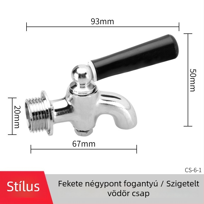 Elektromos forróvíz csap izolált vödörhöz — réz test, sárgaréz szelepmag, csavaros szerelés, Ø20 mm bemenet/kimenet, működési hőmérséklet 120°C
