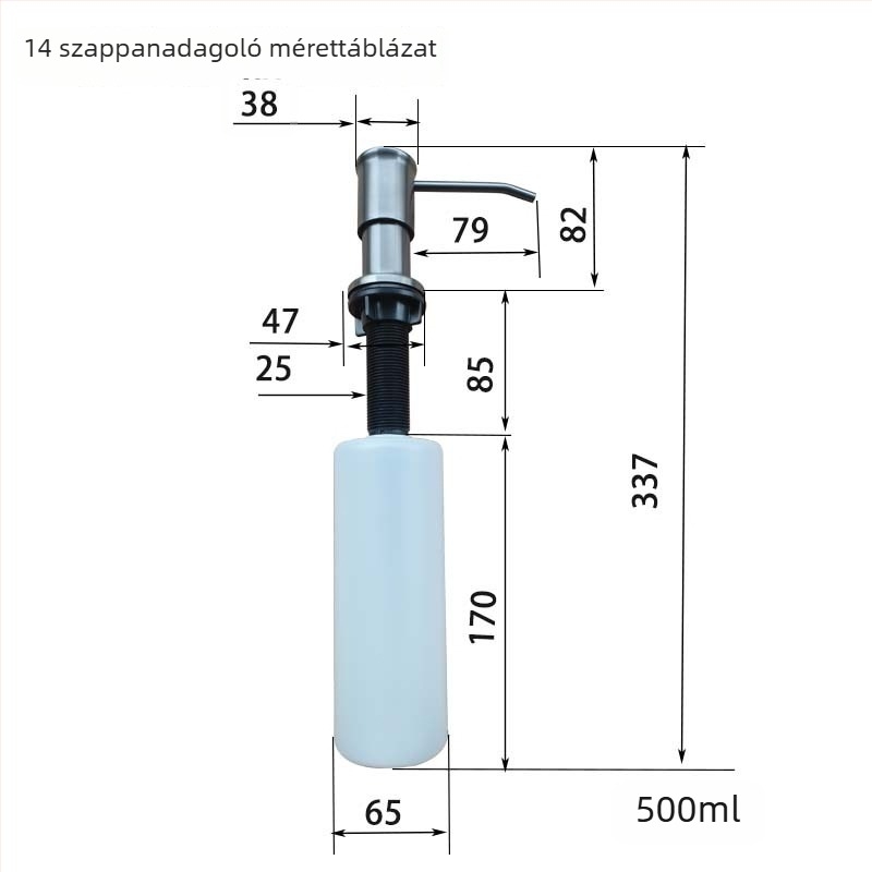 304 rozsdamentes acél szappanadagoló hosszított pumpamechanizmussal, kézi nyomásos működés, modern minimalist stílus