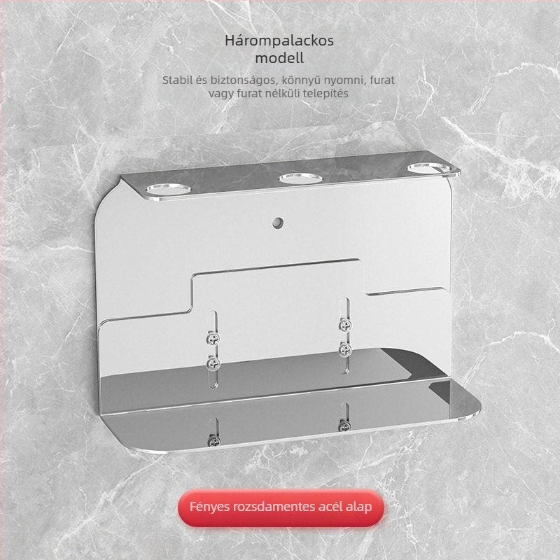 Rozsdamentes acél falra szerelt folyadék-dózátor tartó – kézi nyomásos működés, modern minimalista stílus, polírozott felület, súly 0,4 kg