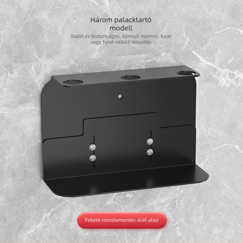 Rozsdamentes acél falra szerelt folyadék-dózátor tartó – kézi nyomásos működés, modern minimalista stílus, polírozott felület, súly 0,4 kg