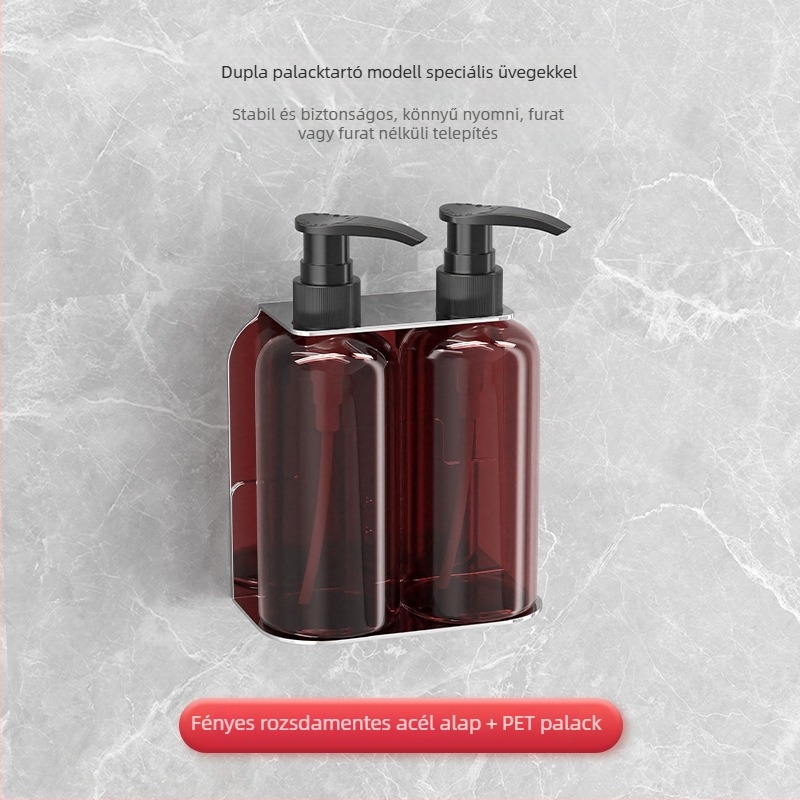 Rozsdamentes acél falra szerelt folyadék-dózátor tartó – kézi nyomásos működés, modern minimalista stílus, polírozott felület, súly 0,4 kg