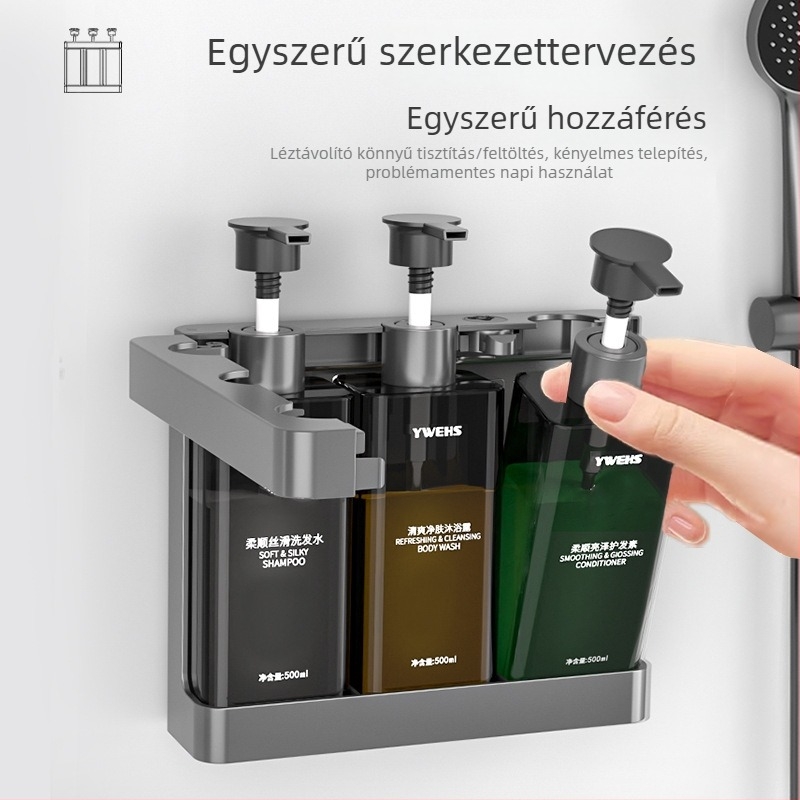 Fali adagoló tusfürdőhöz, szappanhoz és kézfertőtlenítőhöz — ABS műanyag, nyomásra működik, fúrás nélkül, 700 g