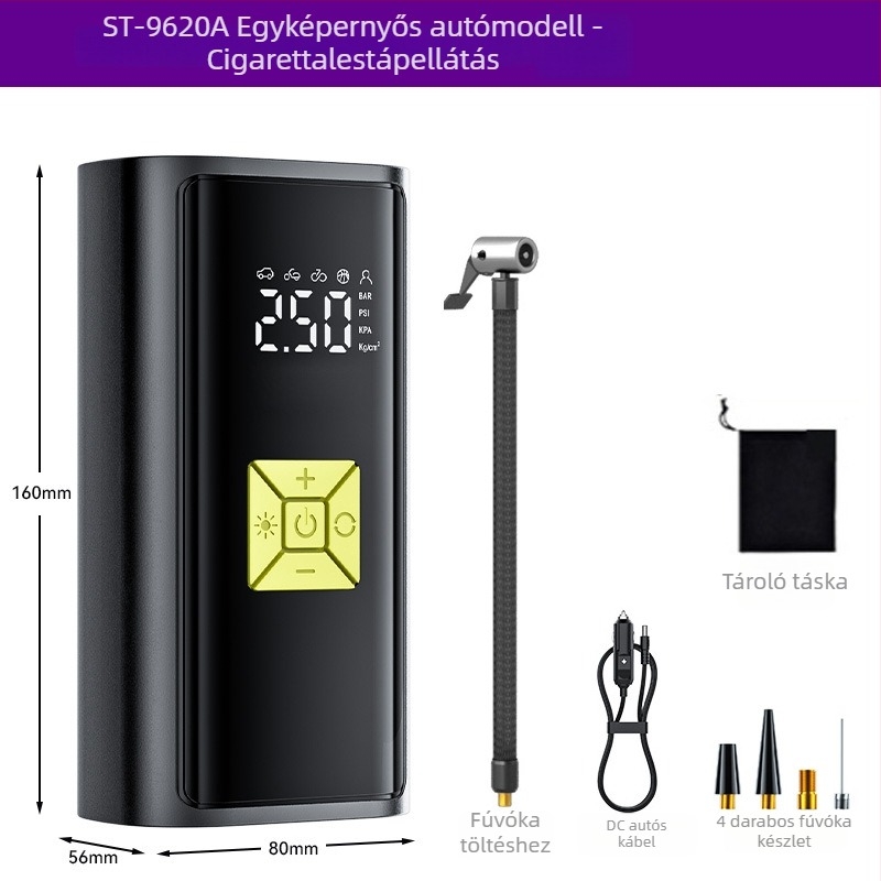 Hordozható vezeték nélküli autó légpumpa digitális kijelzővel — 120W, 35 L/min, nagy nyomású