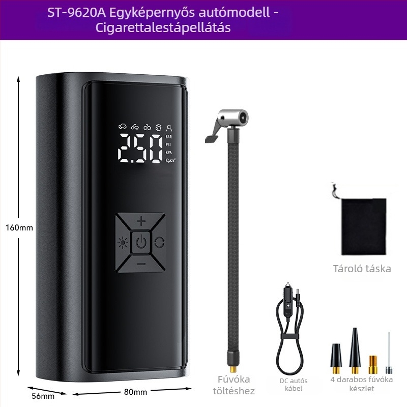 Hordozható vezeték nélküli autó légpumpa digitális kijelzővel — 120W, 35 L/min, nagy nyomású