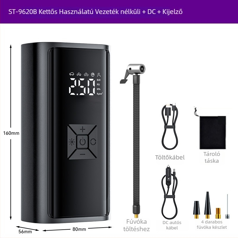 Hordozható vezeték nélküli autó légpumpa digitális kijelzővel — 120W, 35 L/min, nagy nyomású